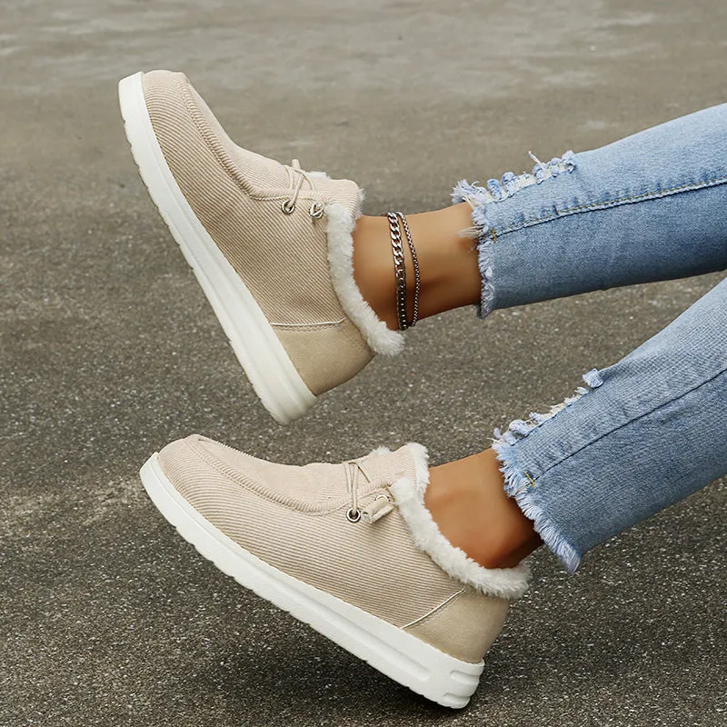 2021 Woman Fleece-Accent Boat  Flat Bottom Casual Round Head Loafers