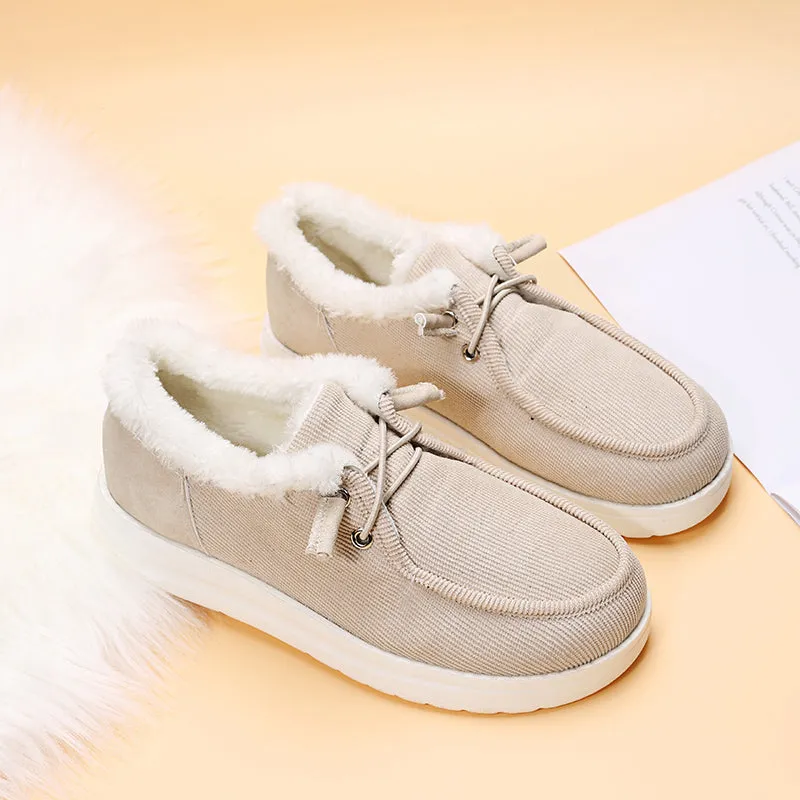 2021 Woman Fleece-Accent Boat  Flat Bottom Casual Round Head Loafers