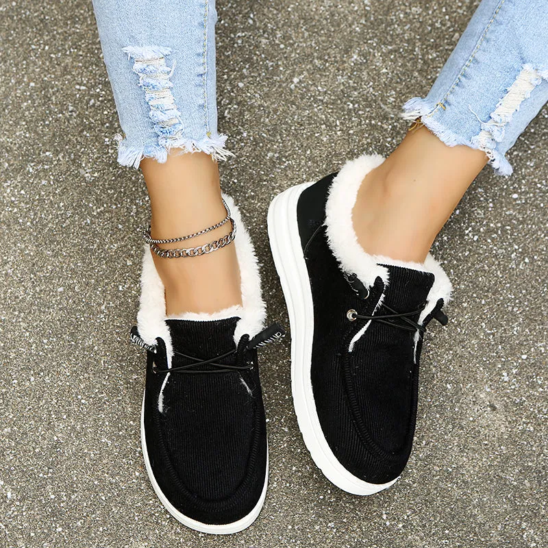 2021 Woman Fleece-Accent Boat  Flat Bottom Casual Round Head Loafers