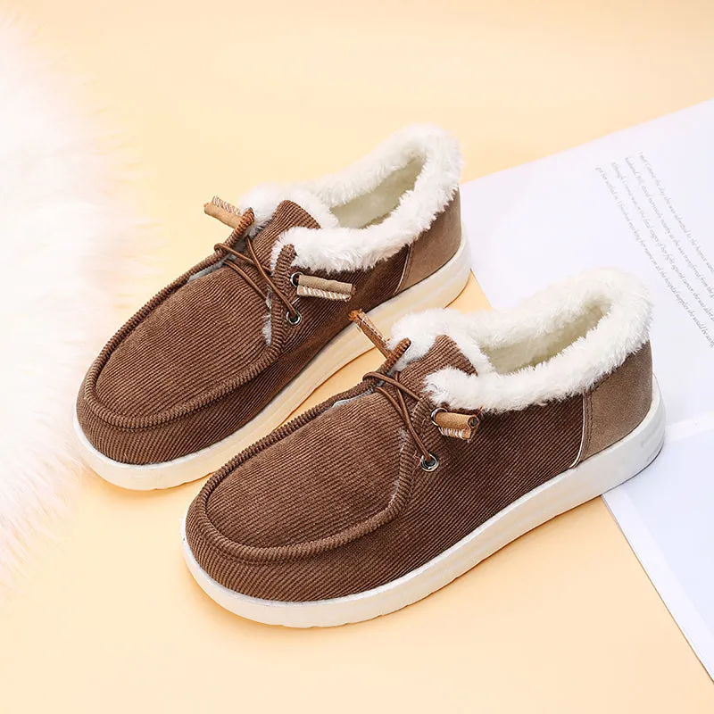 2021 Woman Fleece-Accent Boat  Flat Bottom Casual Round Head Loafers