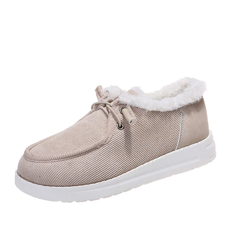 2021 Woman Fleece-Accent Boat  Flat Bottom Casual Round Head Loafers