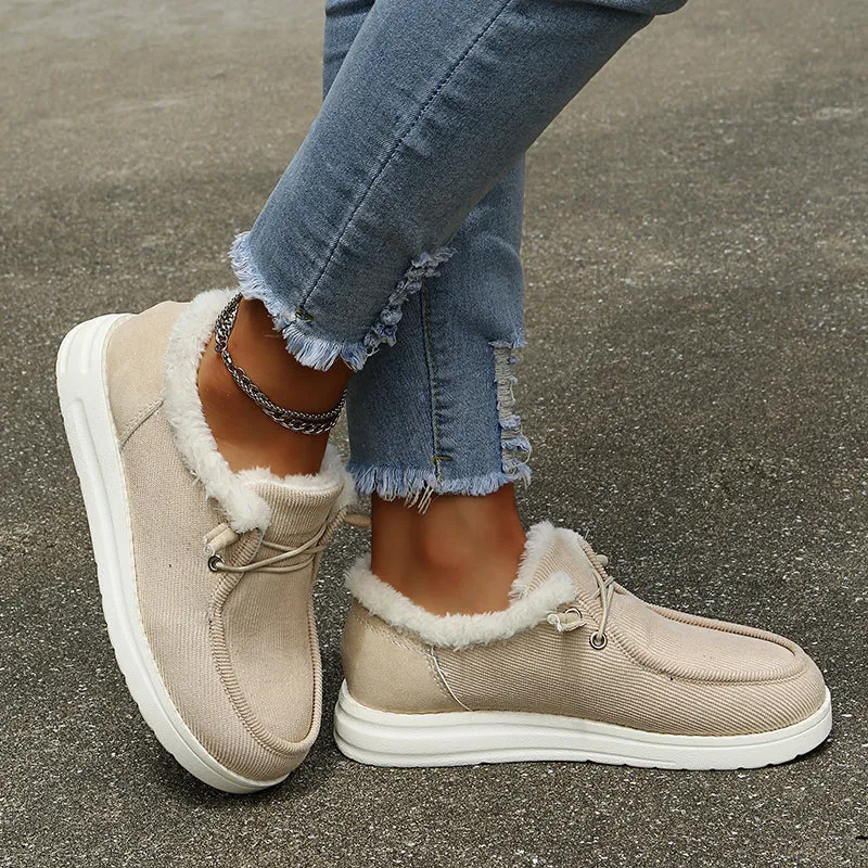 2021 Woman Fleece-Accent Boat  Flat Bottom Casual Round Head Loafers