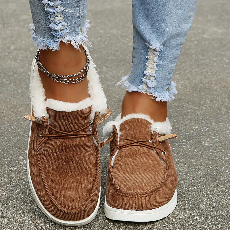 2021 Woman Fleece-Accent Boat  Flat Bottom Casual Round Head Loafers
