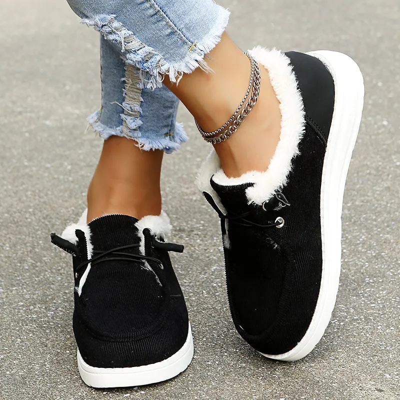 2021 Woman Fleece-Accent Boat  Flat Bottom Casual Round Head Loafers