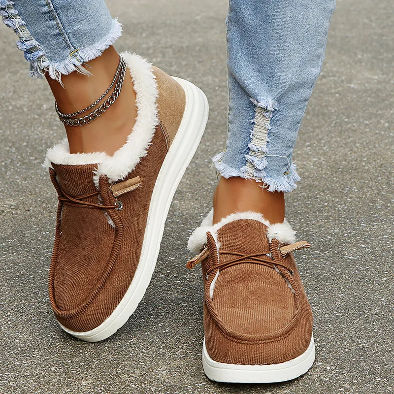 2021 Woman Fleece-Accent Boat  Flat Bottom Casual Round Head Loafers
