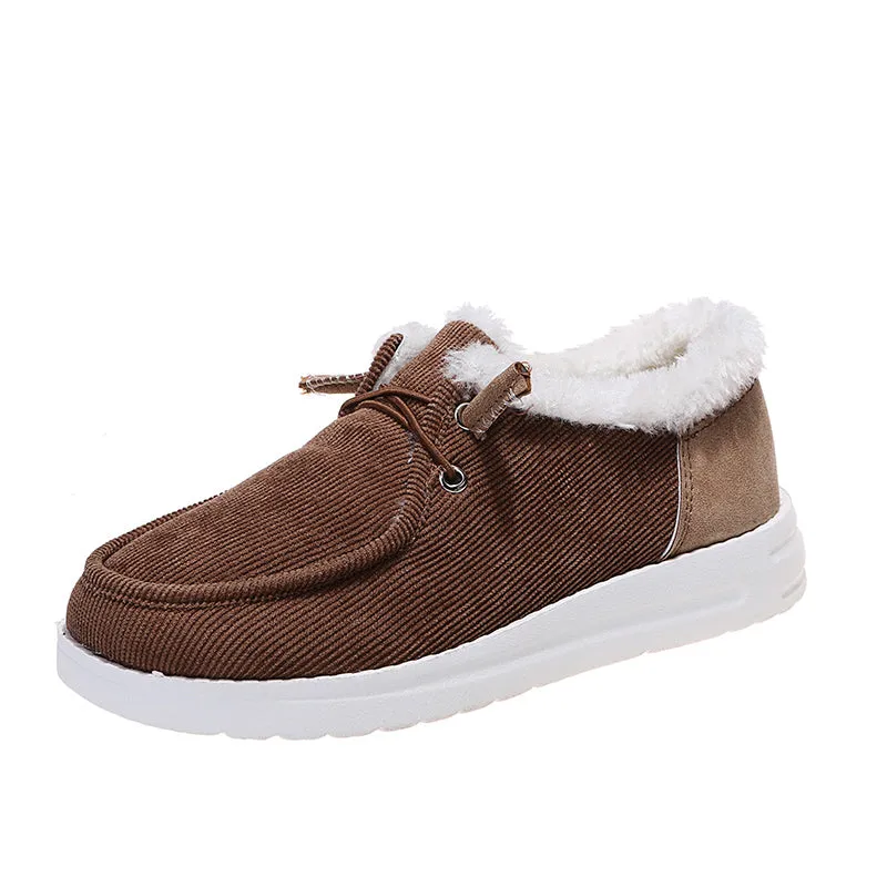 2021 Woman Fleece-Accent Boat  Flat Bottom Casual Round Head Loafers