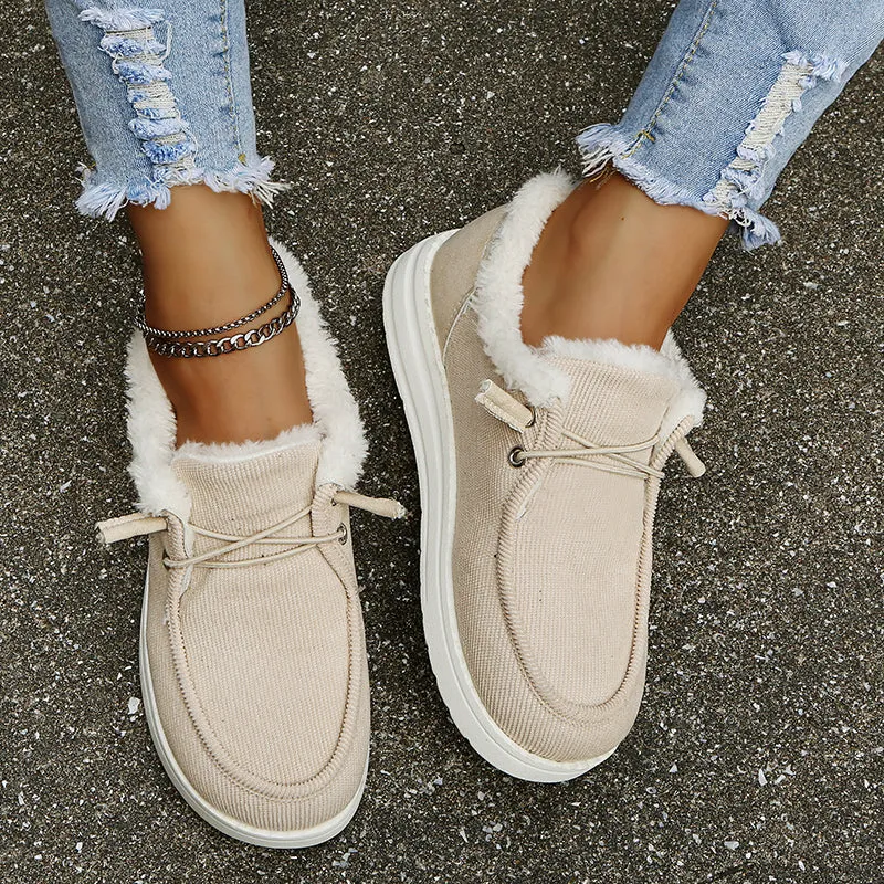 2021 Woman Fleece-Accent Boat  Flat Bottom Casual Round Head Loafers