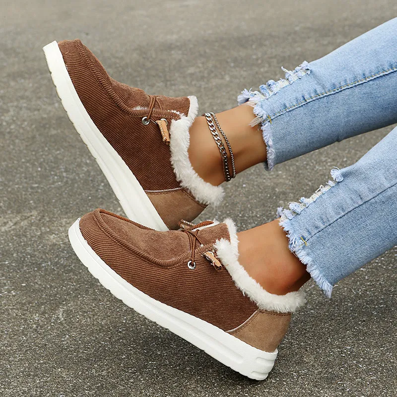 2021 Woman Fleece-Accent Boat  Flat Bottom Casual Round Head Loafers