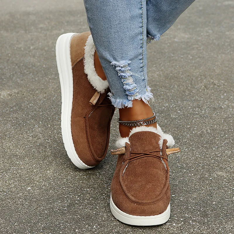 2021 Woman Fleece-Accent Boat  Flat Bottom Casual Round Head Loafers