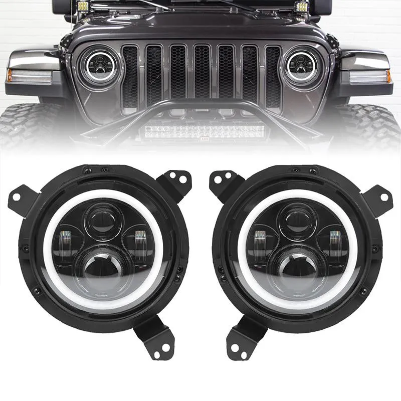 80W Halo Headlights with DRL and Turn Signal Lights   Headlight Bracket & 4'' LED Fog Lights For 2018-2020 Jeep Wrangler JL/Jeep Gladiator JT Sport