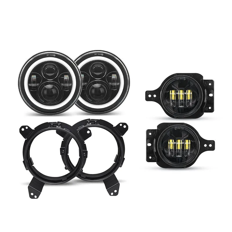 80W Halo Headlights with DRL and Turn Signal Lights   Headlight Bracket & 4'' LED Fog Lights For 2018-2020 Jeep Wrangler JL/Jeep Gladiator JT Sport