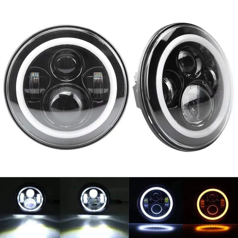 80W Halo Headlights with DRL and Turn Signal Lights   Headlight Bracket & 4'' LED Fog Lights For 2018-2020 Jeep Wrangler JL/Jeep Gladiator JT Sport