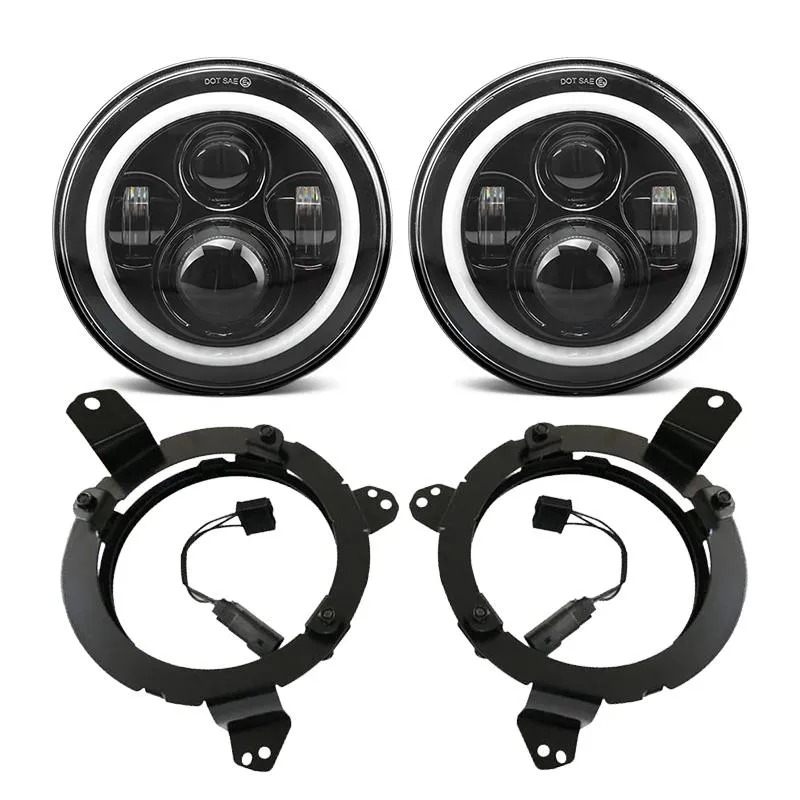 80W Halo Headlights with DRL and Turn Signal Lights   Headlight Bracket & 4'' LED Fog Lights For 2018-2020 Jeep Wrangler JL/Jeep Gladiator JT Sport
