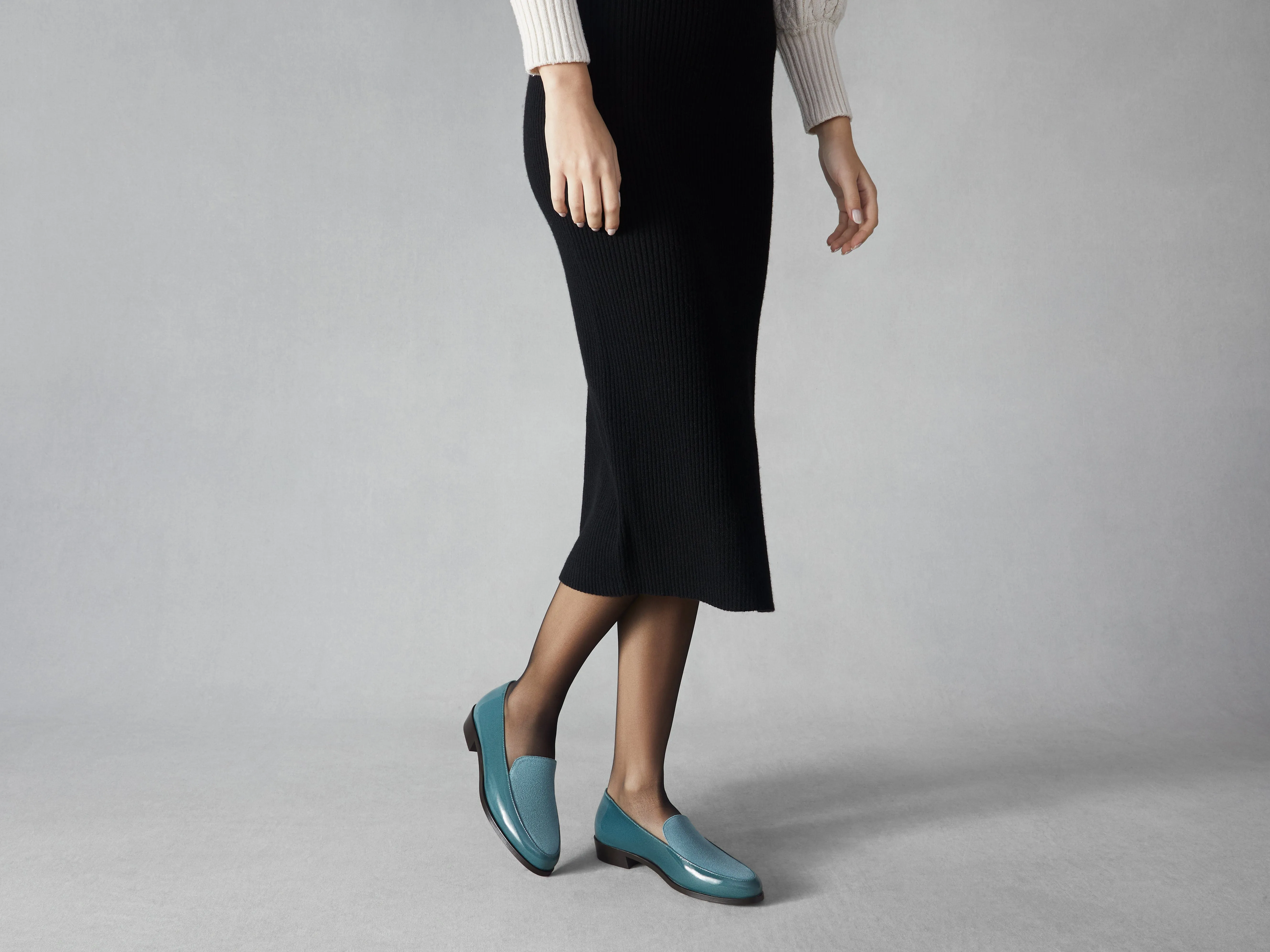 Ada Loafers in Frozen Lake Patent and Glove Suede