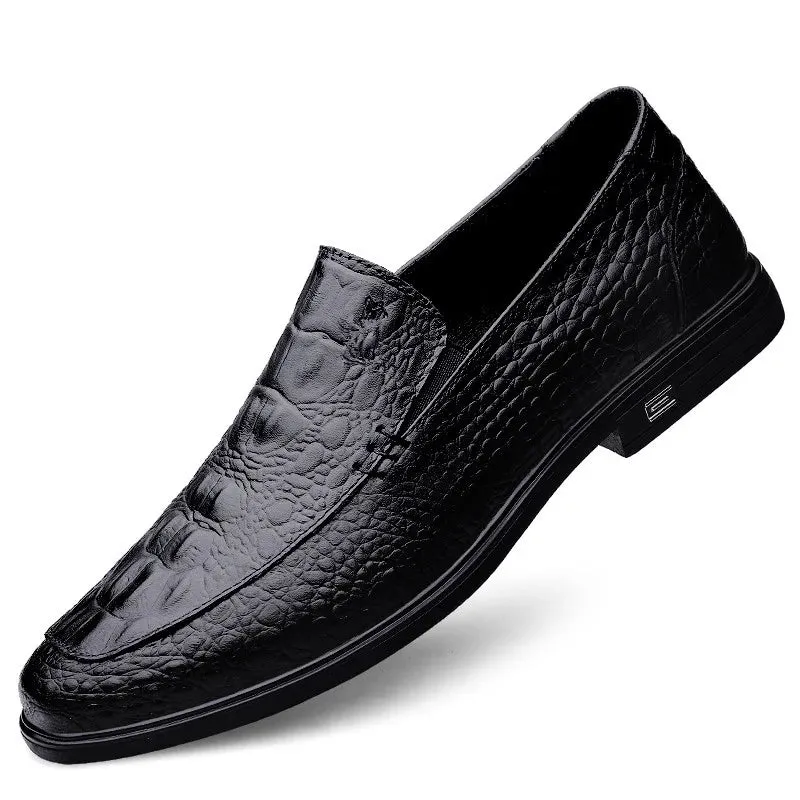 Aidase Men’s Casual Genuine Leather Shoes Brand Comfort Slip on Formal Business Loafers Men Crocodile Pattern Black Male Driving Shoes