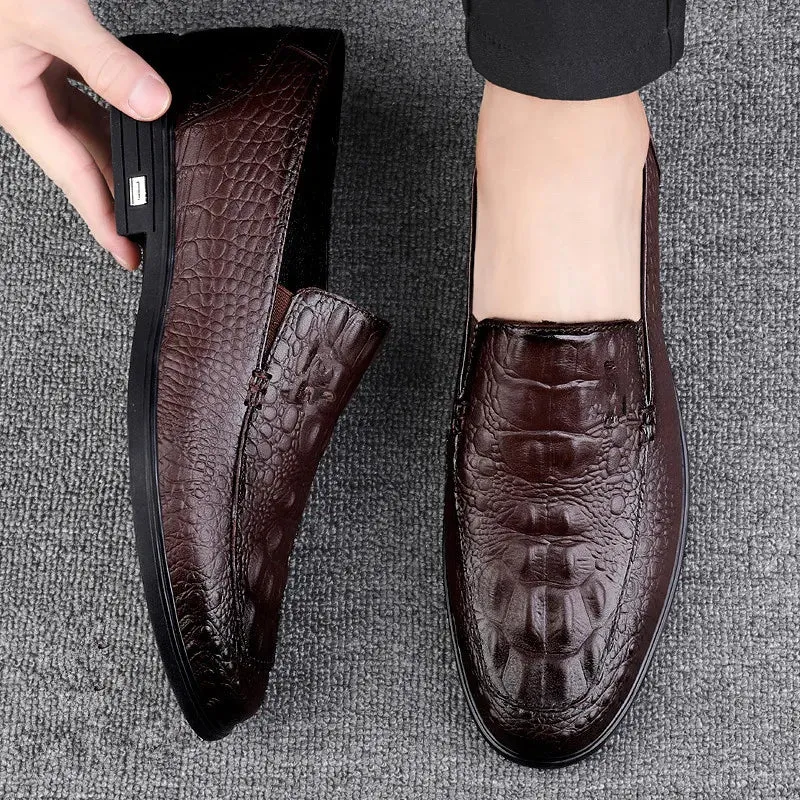 Aidase Men’s Casual Genuine Leather Shoes Brand Comfort Slip on Formal Business Loafers Men Crocodile Pattern Black Male Driving Shoes