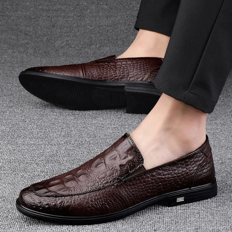Aidase Men’s Casual Genuine Leather Shoes Brand Comfort Slip on Formal Business Loafers Men Crocodile Pattern Black Male Driving Shoes