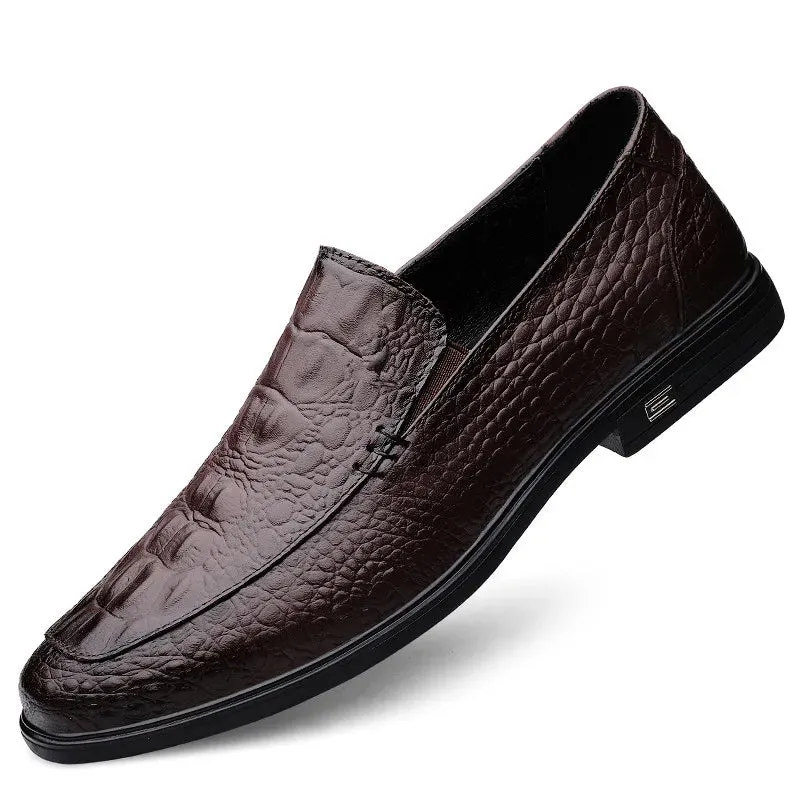 Aidase Men’s Casual Genuine Leather Shoes Brand Comfort Slip on Formal Business Loafers Men Crocodile Pattern Black Male Driving Shoes