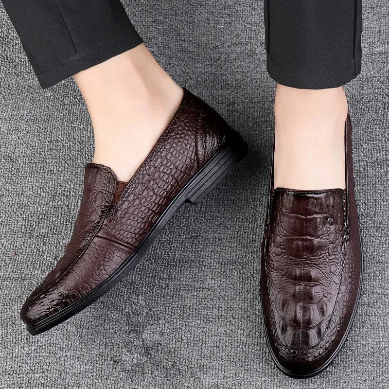 Aidase Men’s Casual Genuine Leather Shoes Brand Comfort Slip on Formal Business Loafers Men Crocodile Pattern Black Male Driving Shoes