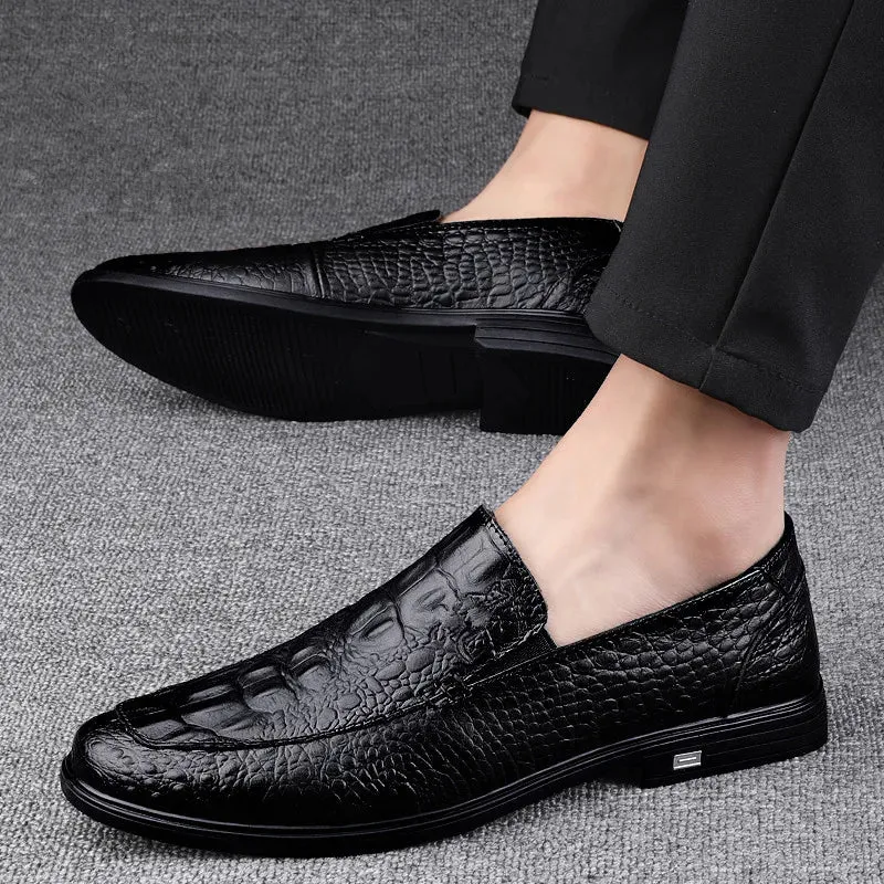 Aidase Men’s Casual Genuine Leather Shoes Brand Comfort Slip on Formal Business Loafers Men Crocodile Pattern Black Male Driving Shoes