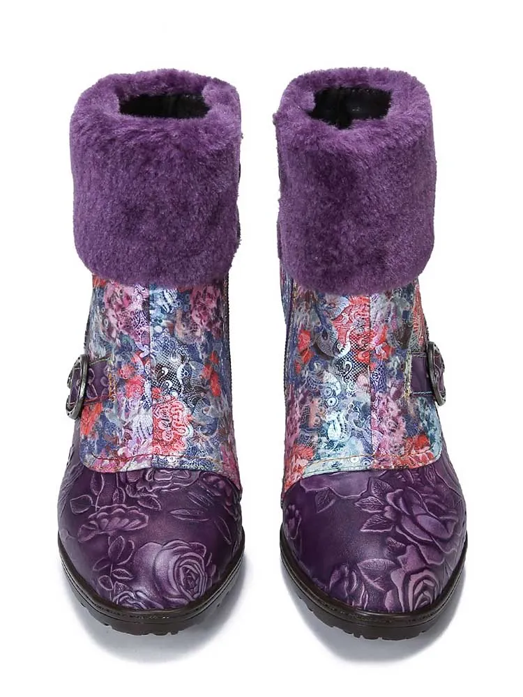 Aspyn Handmade Blossom Furry Ankle Boots