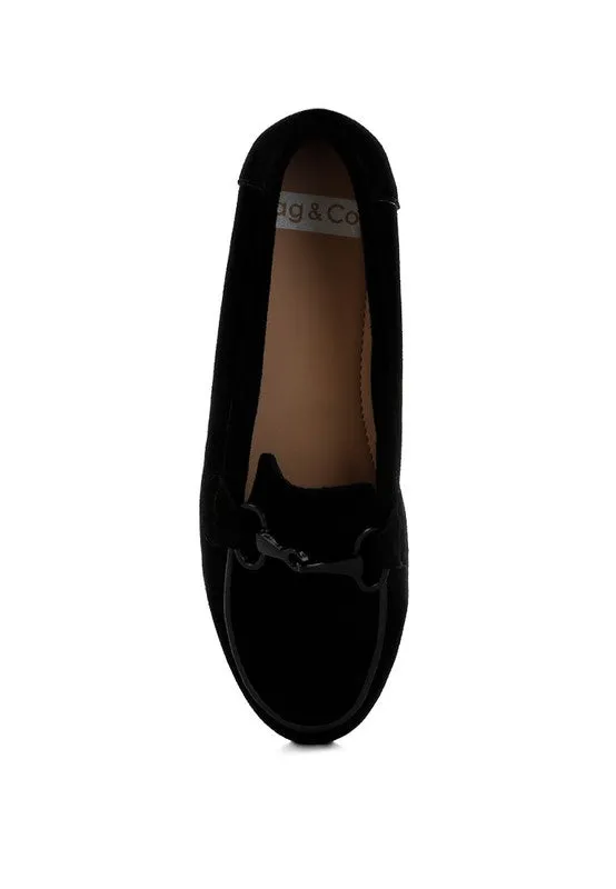 Awen Monochromatic Horsebit Real Suede Loafers