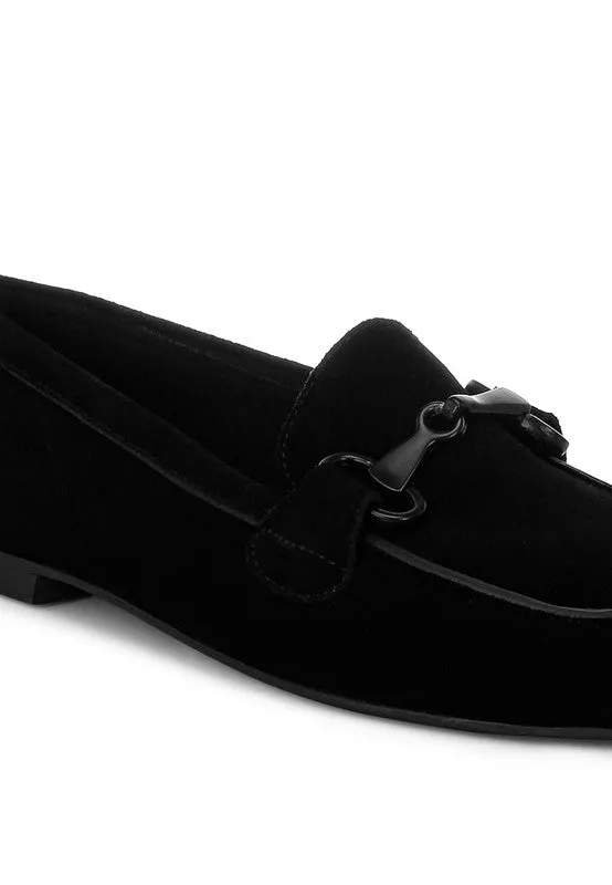 Awen Monochromatic Horsebit Real Suede Loafers