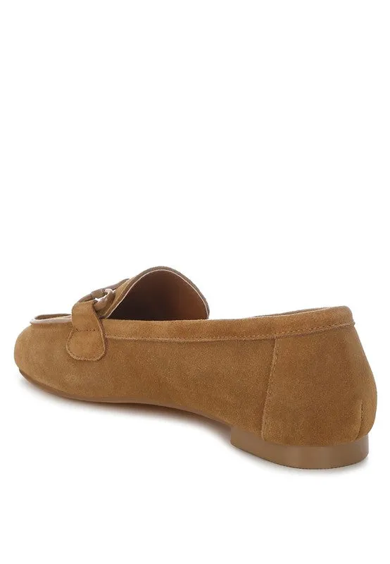 Awen Monochromatic Horsebit Real Suede Loafers