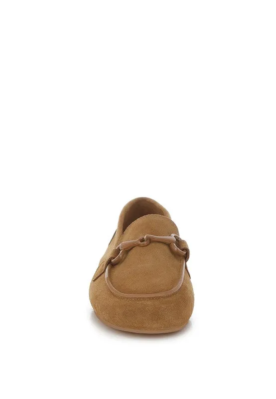Awen Monochromatic Horsebit Real Suede Loafers