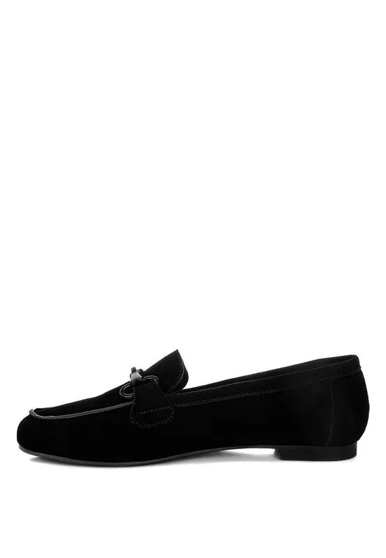 Awen Monochromatic Horsebit Real Suede Loafers