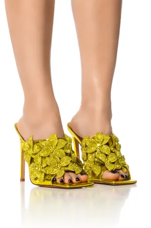 AZALEA WANG LENA EMBELLISHED FLOWER SLIP ON SANDAL IN YELLOW