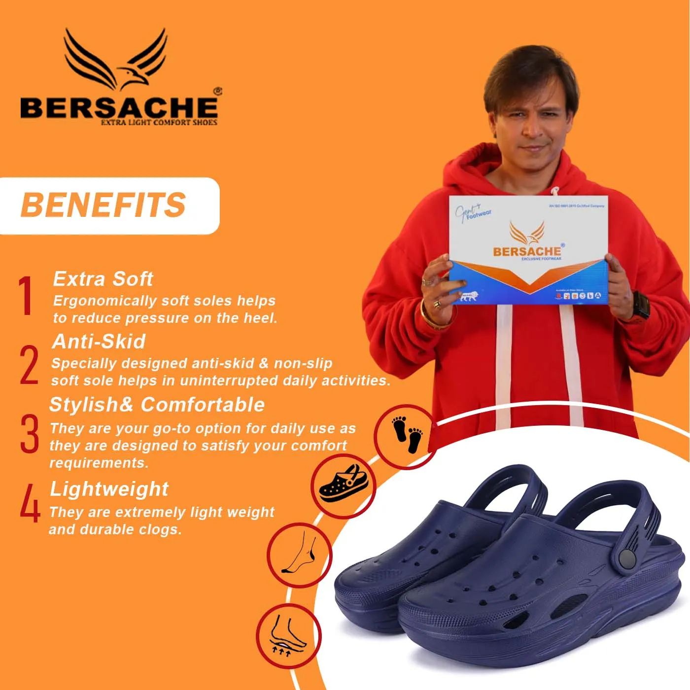 Bersache Extra Soft Classic Casual with  Regular wear with Ultra Soft & Flexibility Technology Clogs for Men's & Boy's 6062-Navy