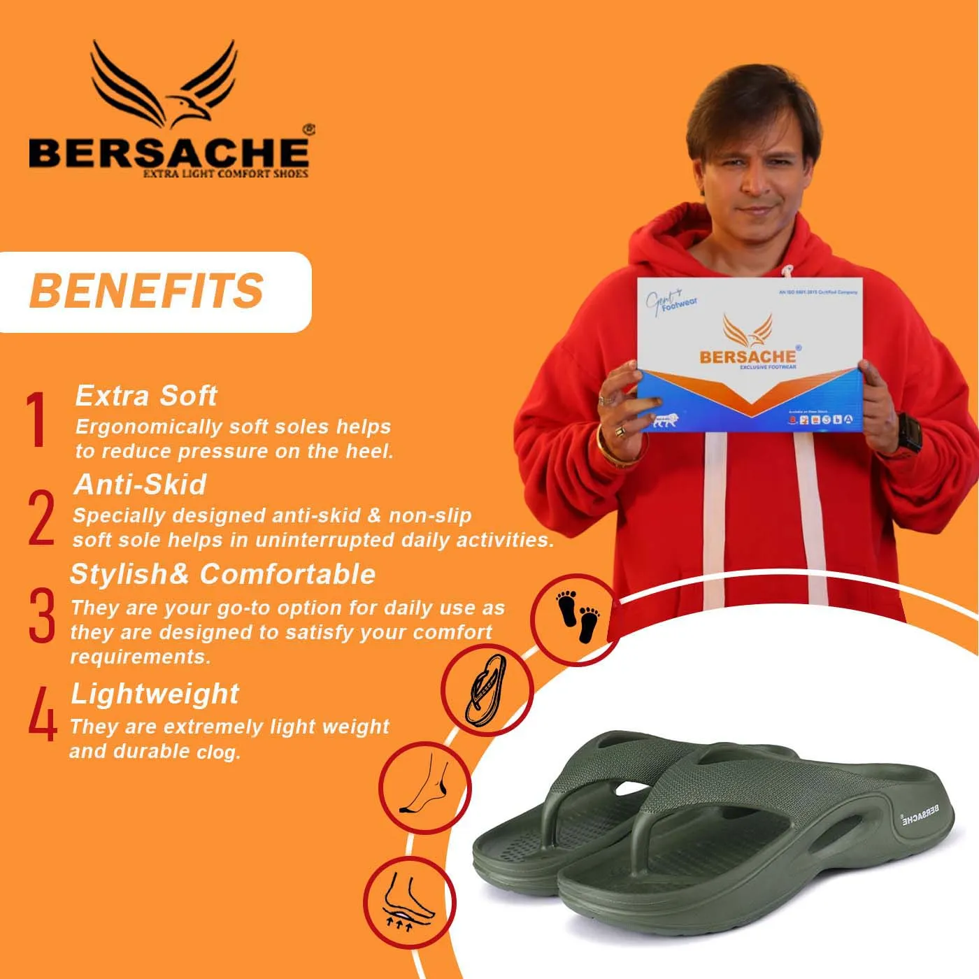 Bersache Extra Soft Classic Casual with  Regular wear with Ultra Soft & Flexibility Technology Clogs for Men's & Boy's 6065-Green