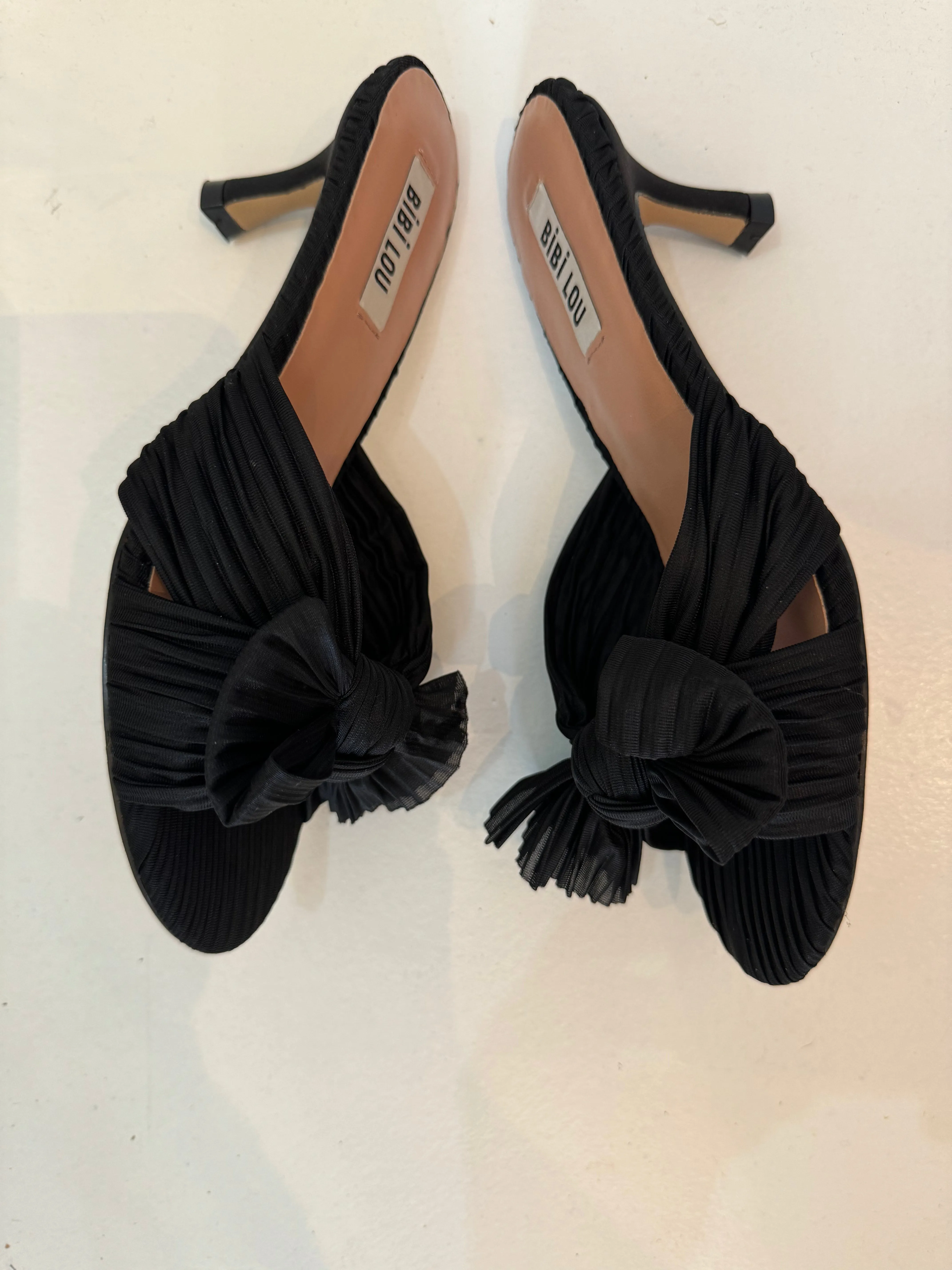 Bibi Lou Black Pleated Fabric Mule