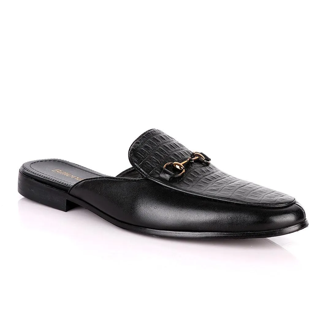 Billionaire Chain Head Half Croc Black Mole Leather Shoe