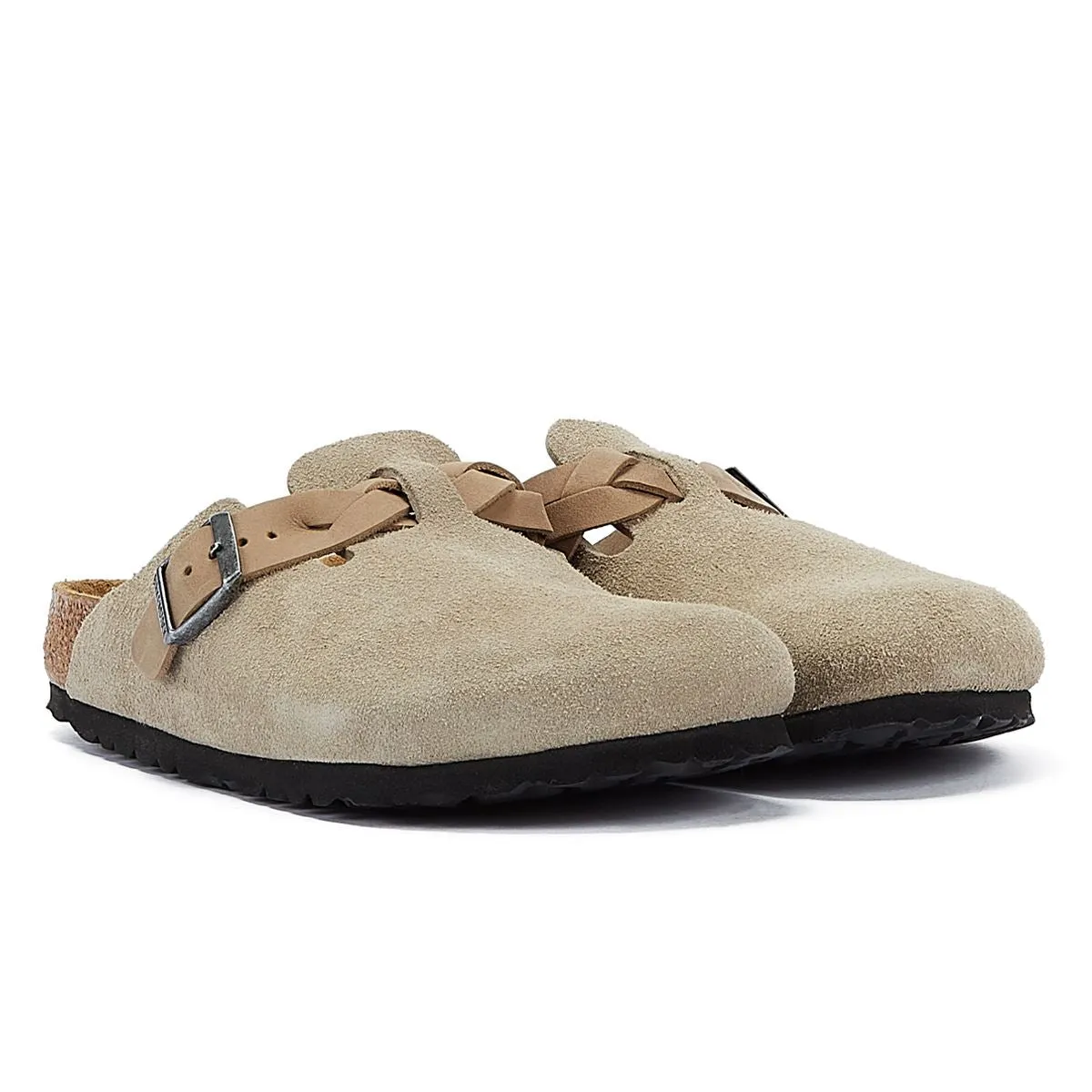 Birkenstock Boston Braided Women's Taupe Suede Clogs