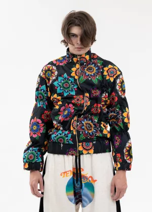 BLACK FLOWER PATTERN TRACK TOPS