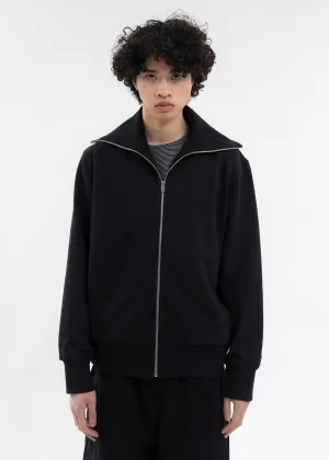BLACK HIGH-NECK ZIP UP JERSEY JACKET