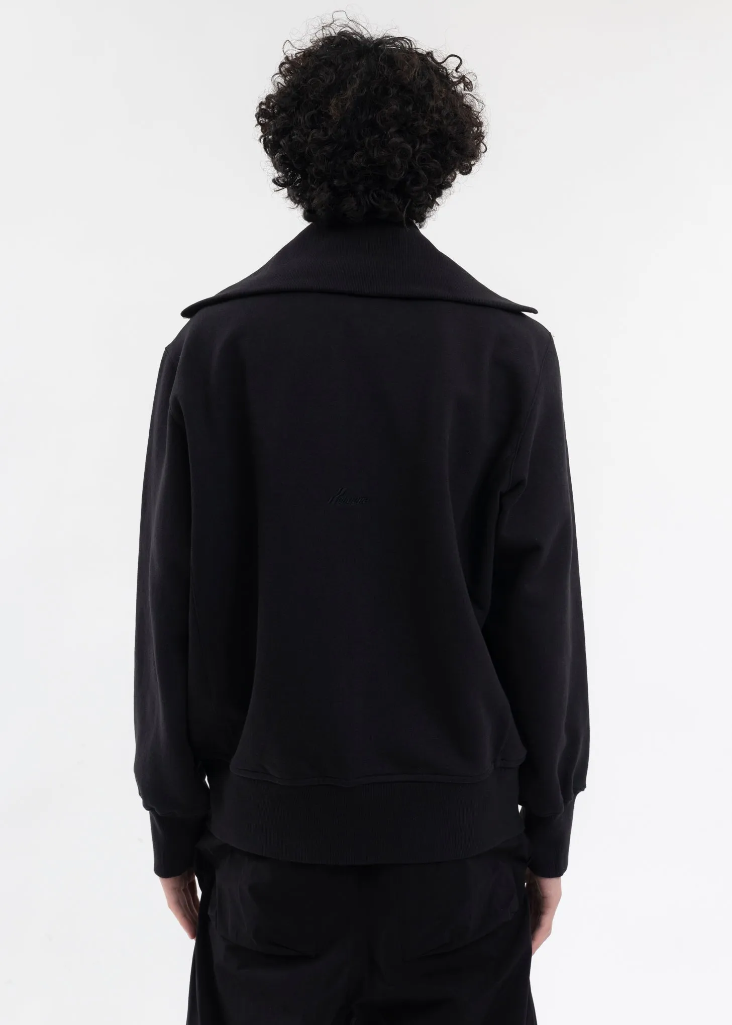BLACK HIGH-NECK ZIP UP JERSEY JACKET