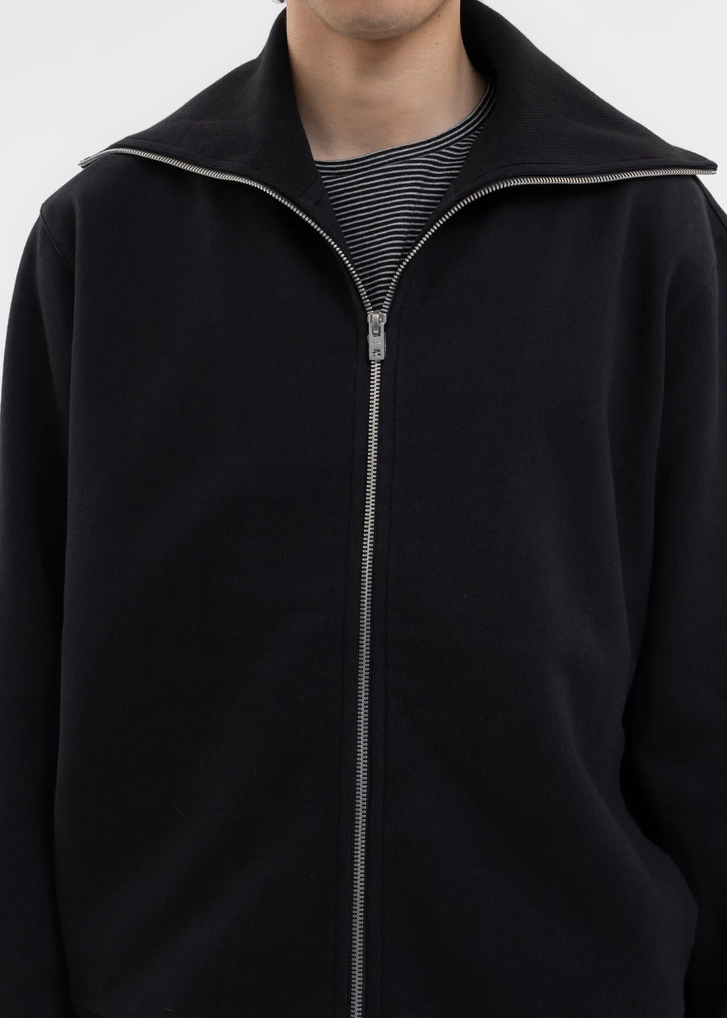 BLACK HIGH-NECK ZIP UP JERSEY JACKET