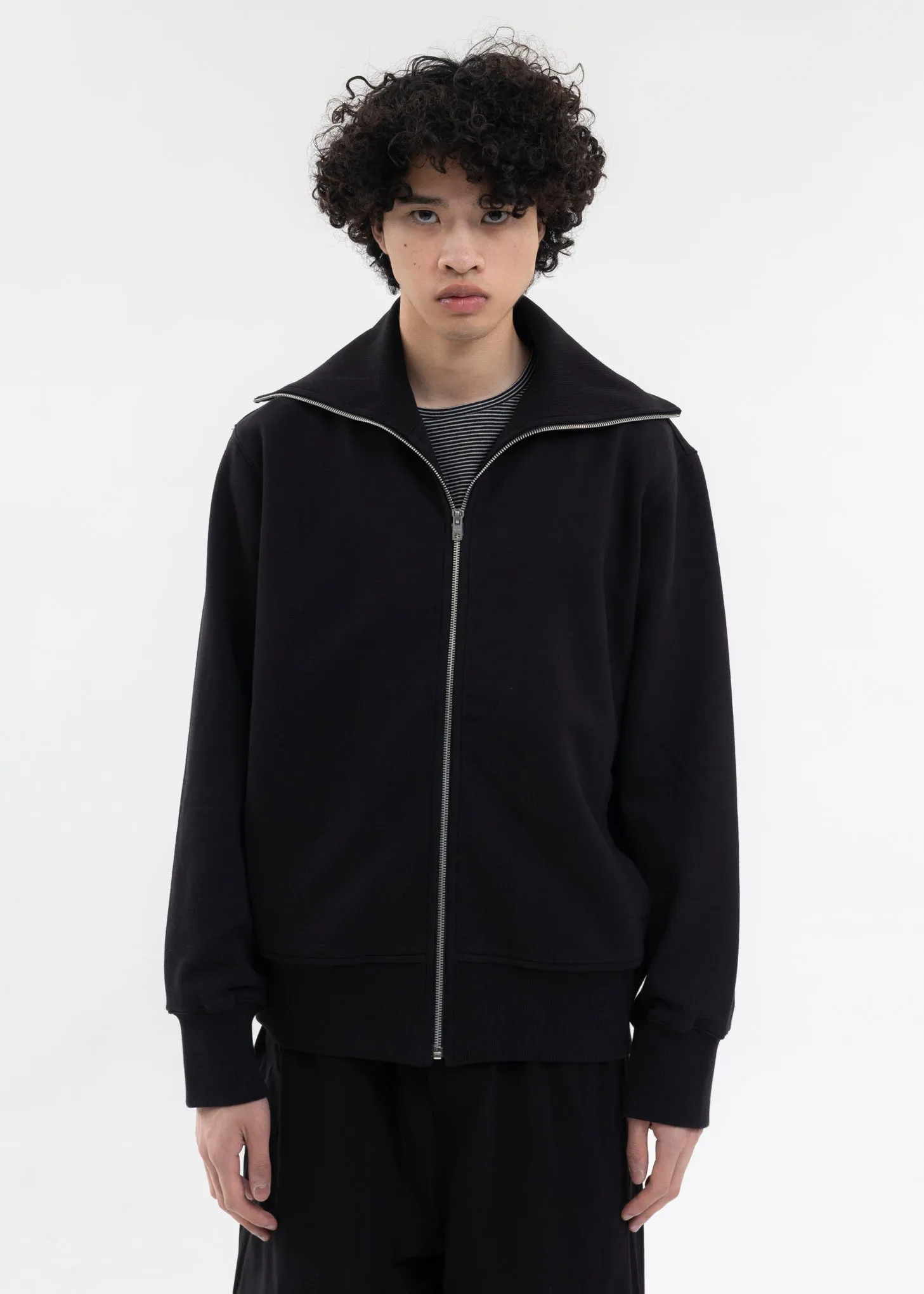 BLACK HIGH-NECK ZIP UP JERSEY JACKET