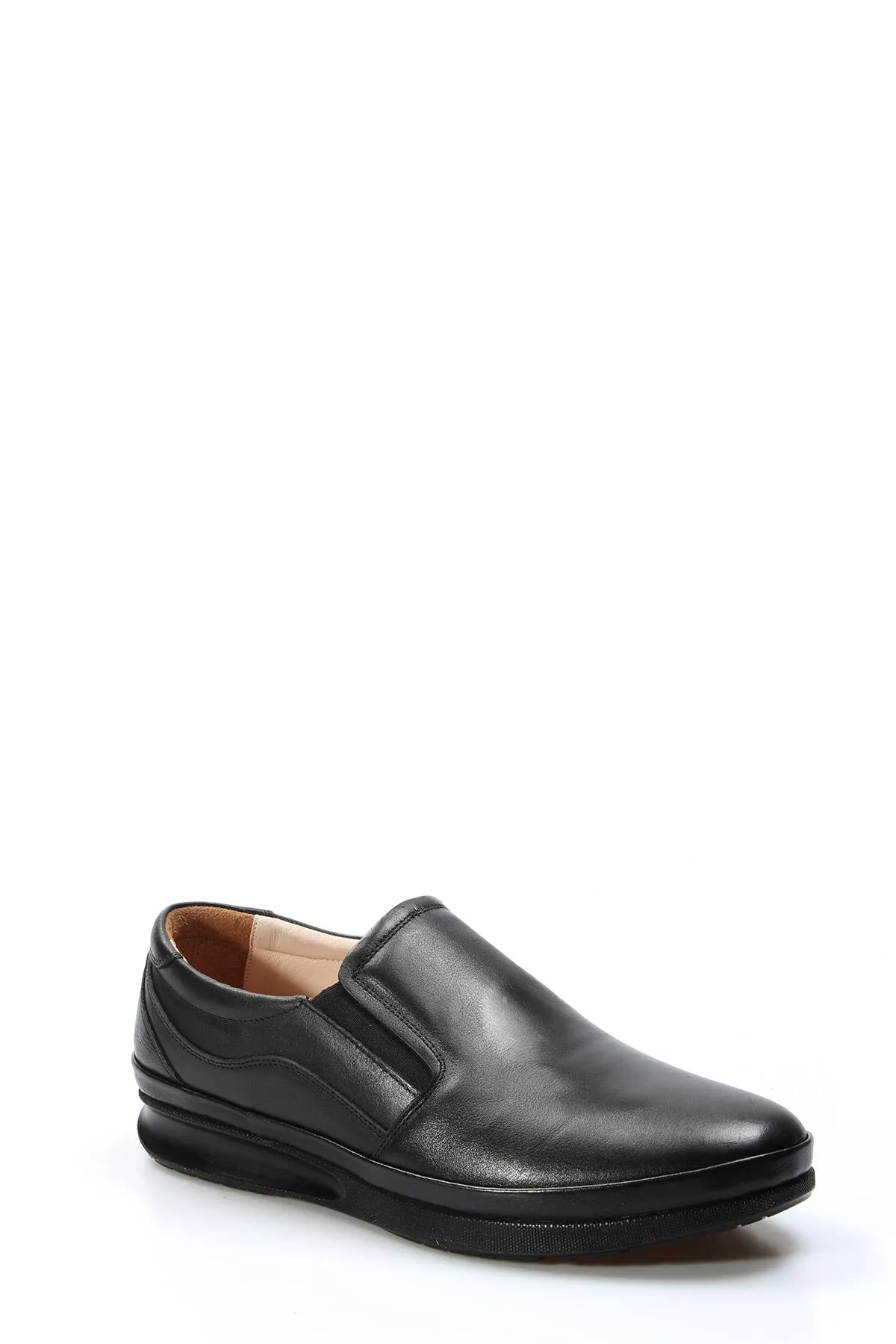 Black Leather Slip-On Loafers-Wessi