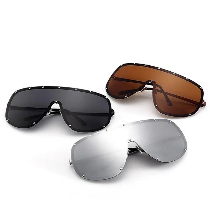 Black Shield Polarized Designer Rimless One Piece Sunglasses for Women