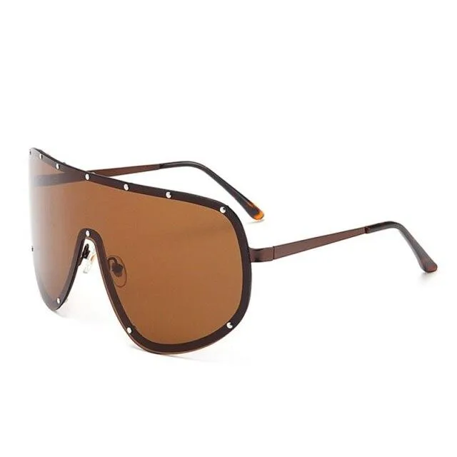 Black Shield Polarized Designer Rimless One Piece Sunglasses for Women
