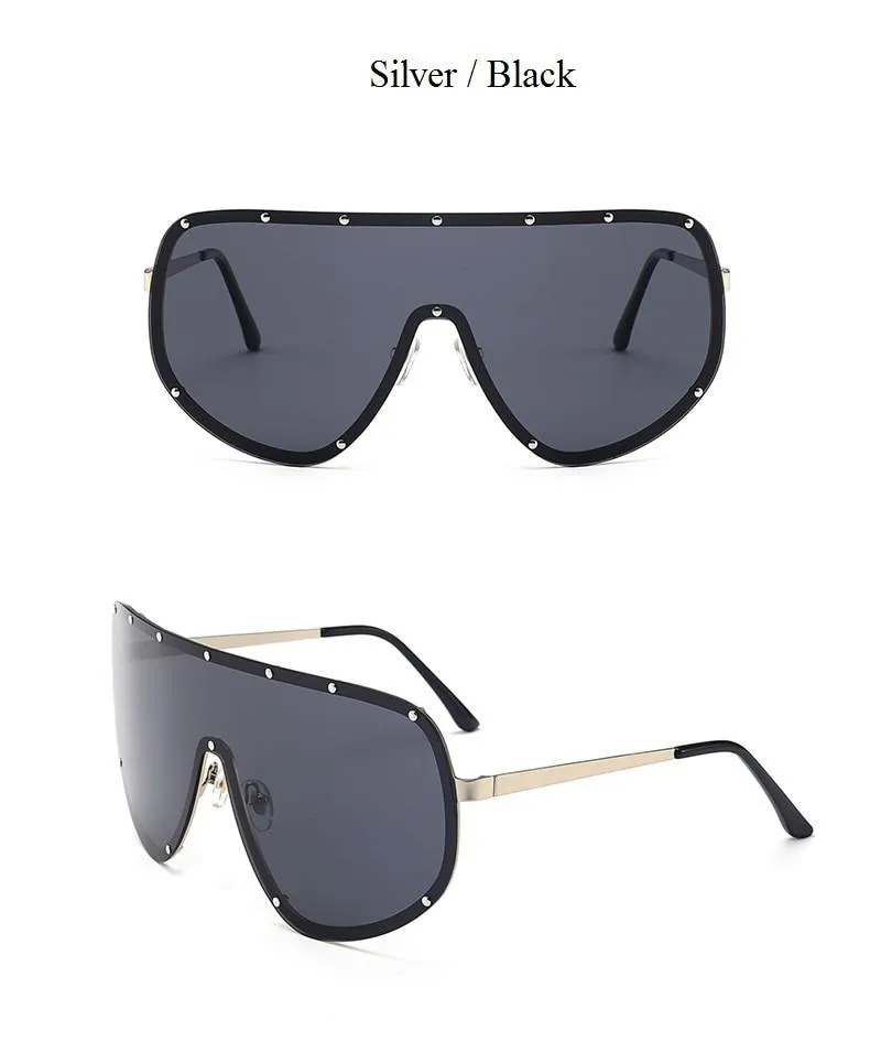 Black Shield Polarized Designer Rimless One Piece Sunglasses for Women