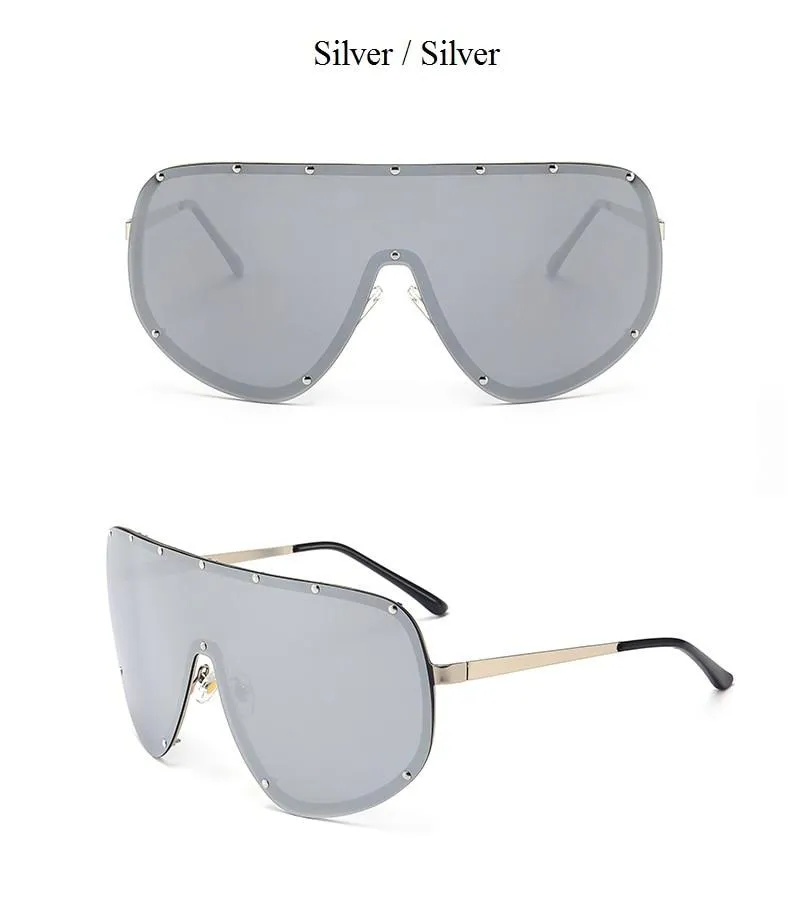 Black Shield Polarized Designer Rimless One Piece Sunglasses for Women