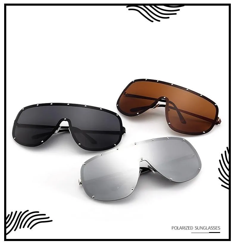 Black Shield Polarized Designer Rimless One Piece Sunglasses for Women
