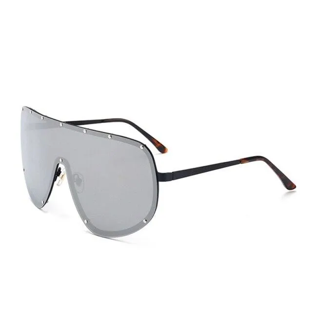 Black Shield Polarized Designer Rimless One Piece Sunglasses for Women