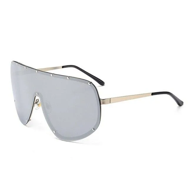 Black Shield Polarized Designer Rimless One Piece Sunglasses for Women
