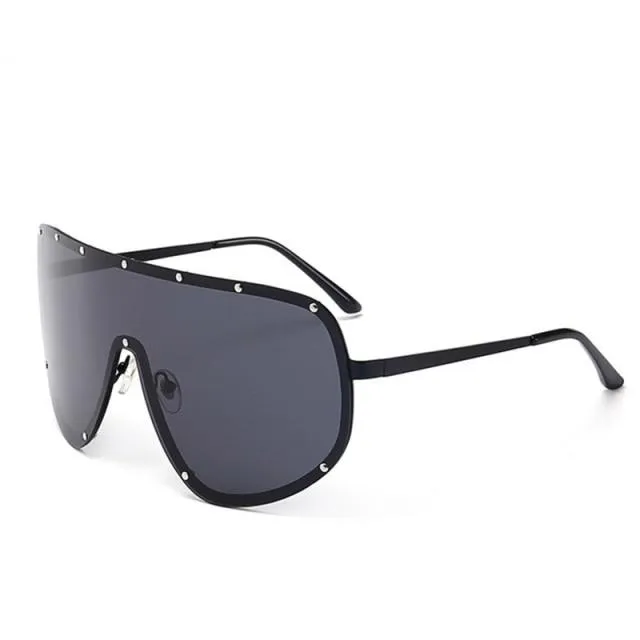 Black Shield Polarized Designer Rimless One Piece Sunglasses for Women